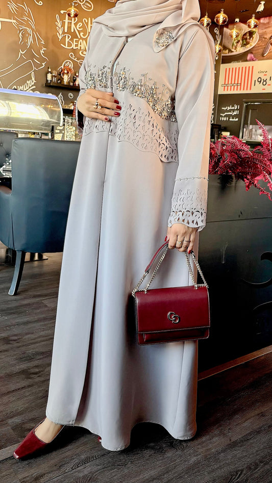 Luna Pearl Abaya - Elegant Grey Modest Wear | Kiswa