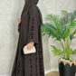 Maroon Embroidered Abaya - Velvet Detail Modest Wear | Kiswa