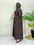Maroon Embroidered Abaya - Velvet Detail Modest Wear | Kiswa