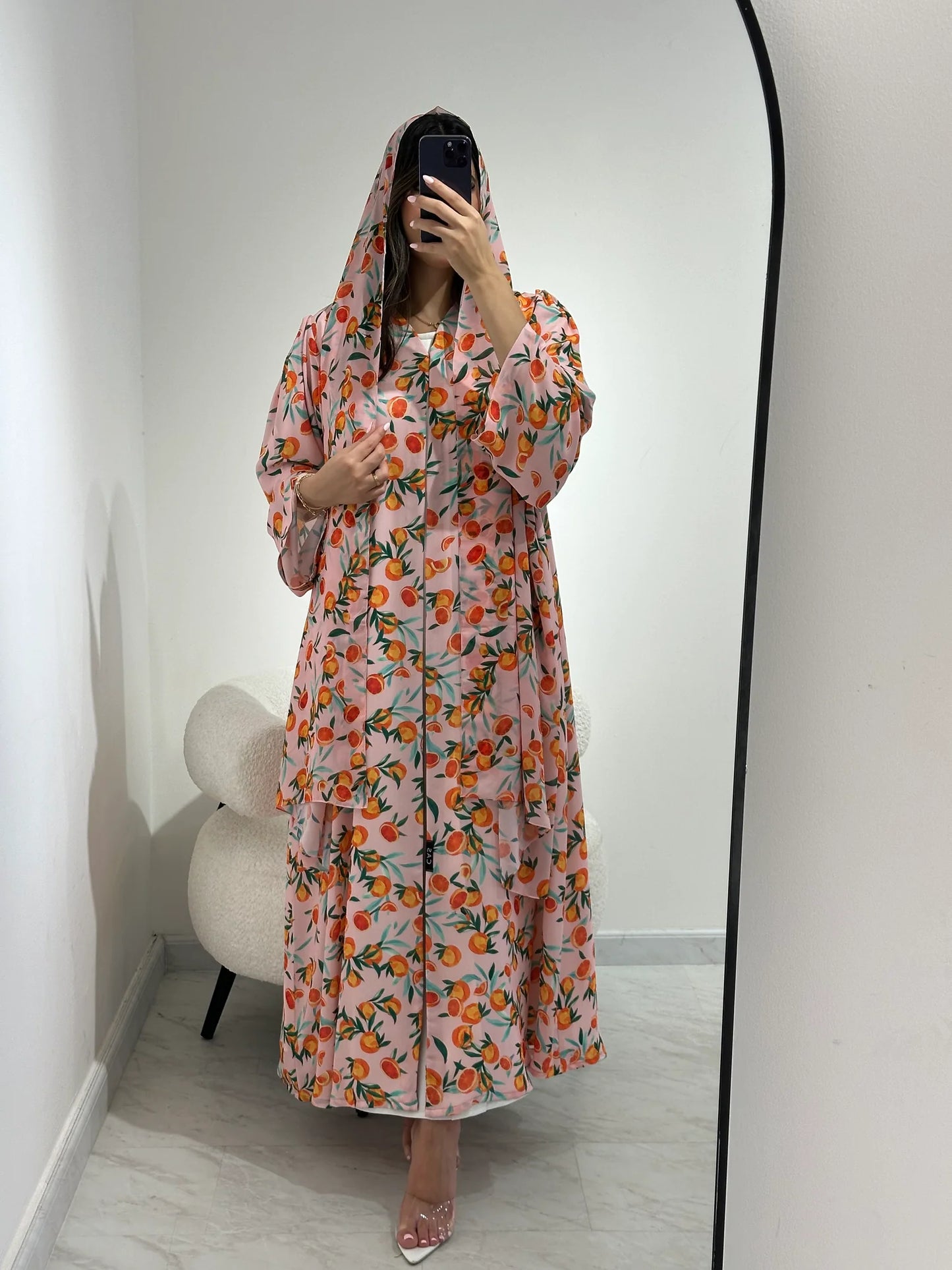 C 1371 Pink Citrus Printed Abaya