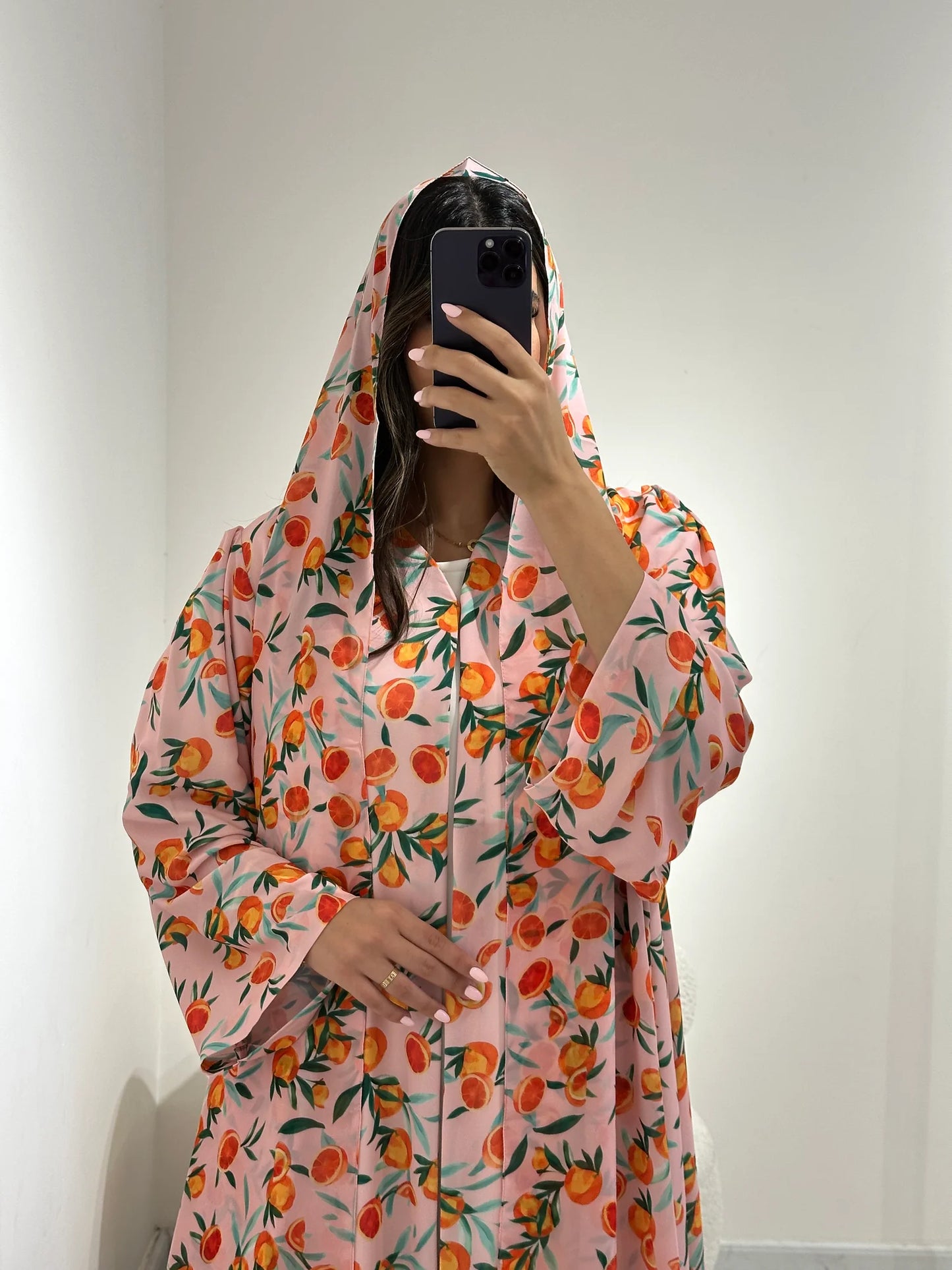 C 1371 Pink Citrus Printed Abaya
