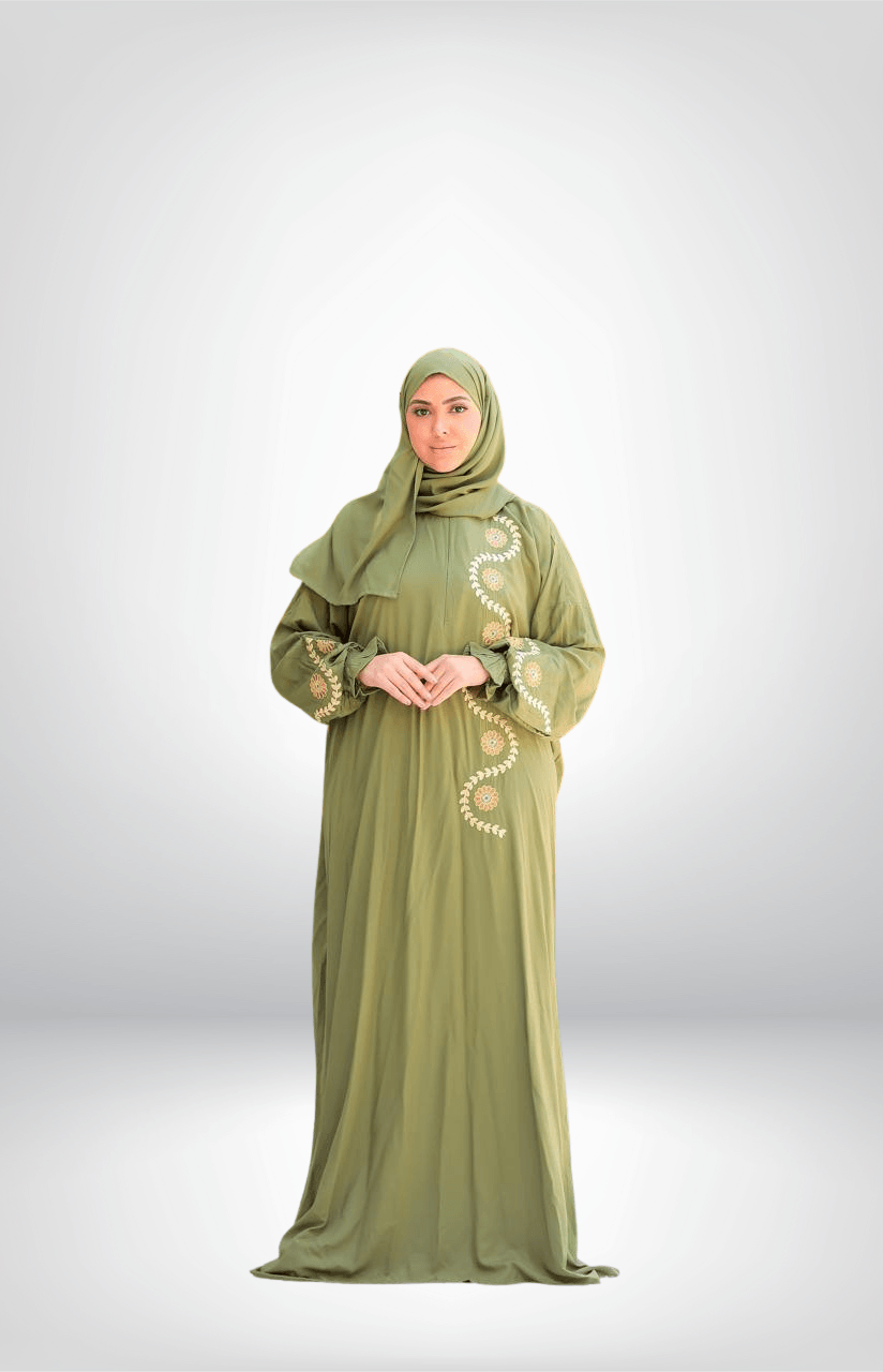 green emerald velvet dress Luxury Gold Embroidered Open Abaya - Premium Modest Wear main image 1