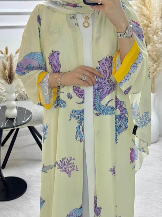 C 1295 Cream Reef Printed Abaya