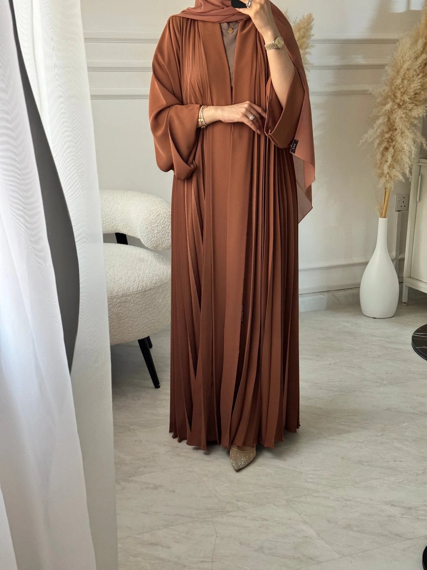 C 1517-01 Bronze Premium Nada Pleated Abaya